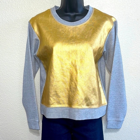 J.Crew Woman Gold & Gray Print Long Sleeve Sweat Shirt Size XS - Picture 1 of 5